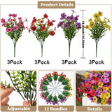 Artificial Flowers Outdoor Uv Resistant Fake Plants, 12 Bundles Silk Daisy In Pots For Porch Patio Garden, Faux Potted Home Decor For Outside (Mix Pink, Red, Purple, Yellow)