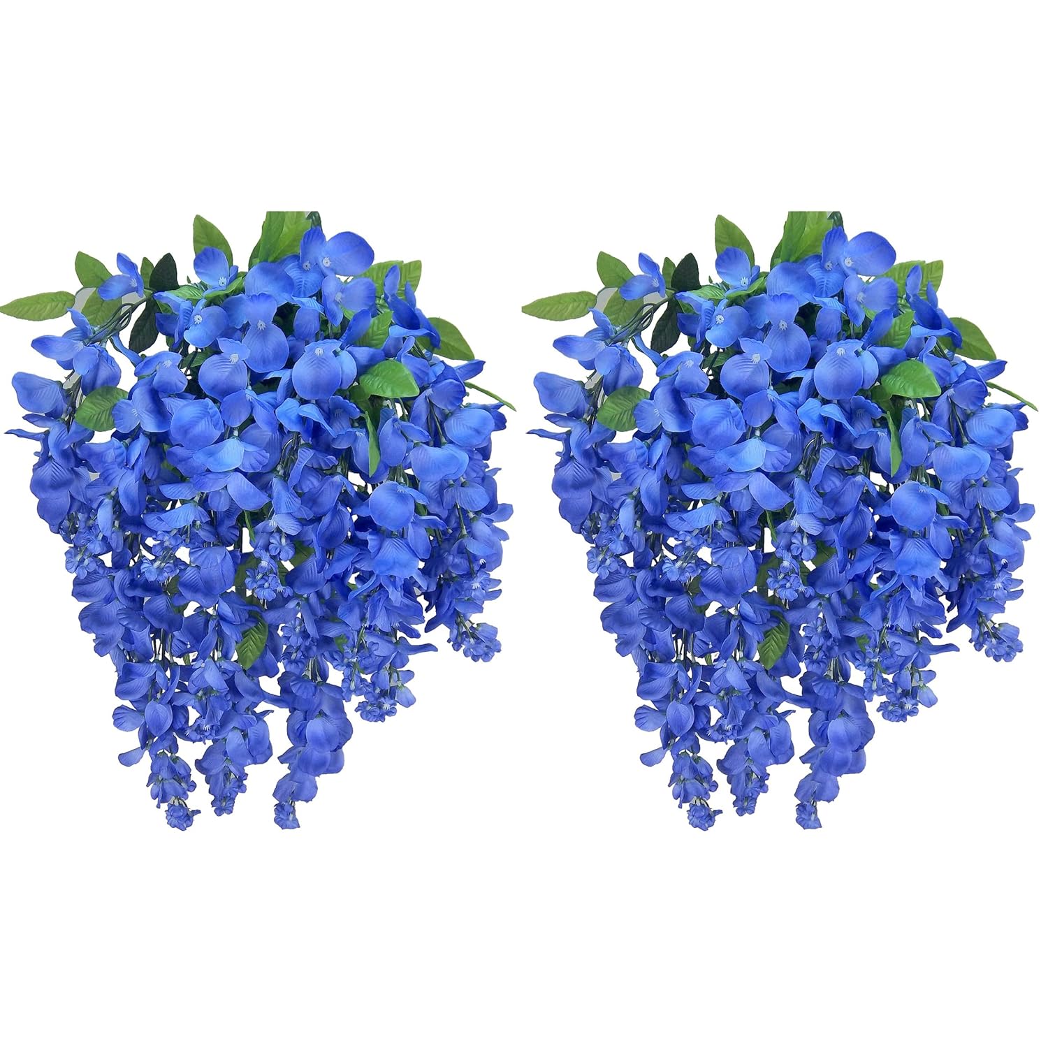 2Pcs Of 15 Stem Artificial Flowers Wisteria Hanging Plants Flowers For Outdoor, Fake Hanging Plant Baskets For Home Decor Wedding Garden Cemetery Flowers For Grave, Periwinkle