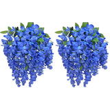 2Pcs Of 15 Stem Artificial Flowers Wisteria Hanging Plants Flowers For Outdoor, Fake Hanging Plant Baskets For Home Decor Wedding Garden Cemetery Flowers For Grave, Periwinkle