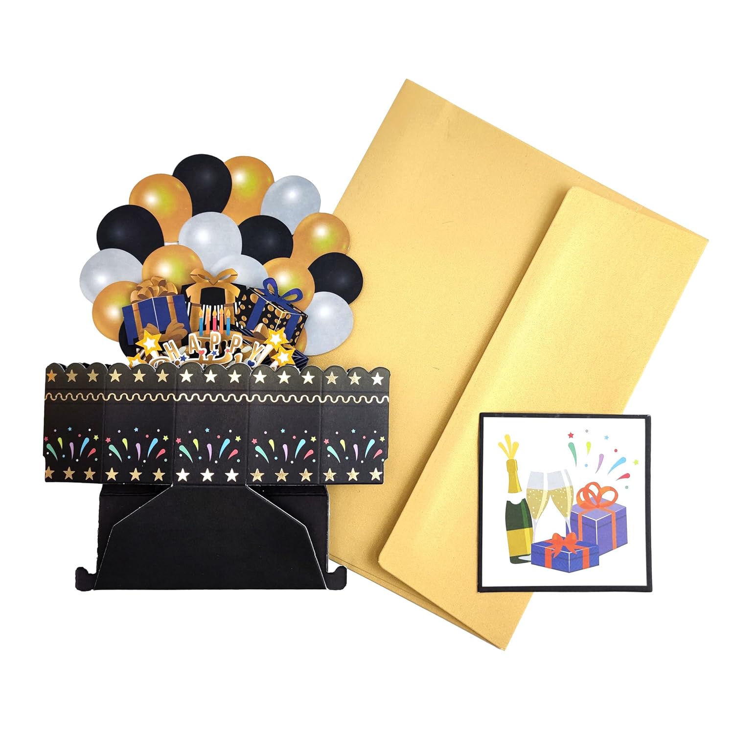60Th Birthday Cards 3D Popup Birthday Greeting Cards - Birthday Greeting Card For Men, Women, Mom,Dad And Grandparents With Blank Note And Envelope Included (Black Gold)