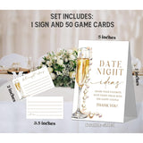 Pearls And Prosecco Bridal Shower Decorations - Date Night Ideas Games, 1 Sign And 50 Date Night Ideas Cards For Bachelorette Engagement Wedding Shower Decorations, 50 Guests