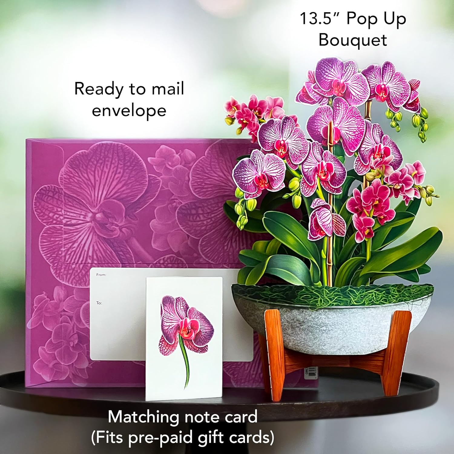 Pop Up Cards, Orchid Oasis, 12 Inch Life Sized Forever Flower Bouquet 3D Popup Greeting Card, Birthday Cards, Get Well Gifts, Blank Notecard & Envelope
