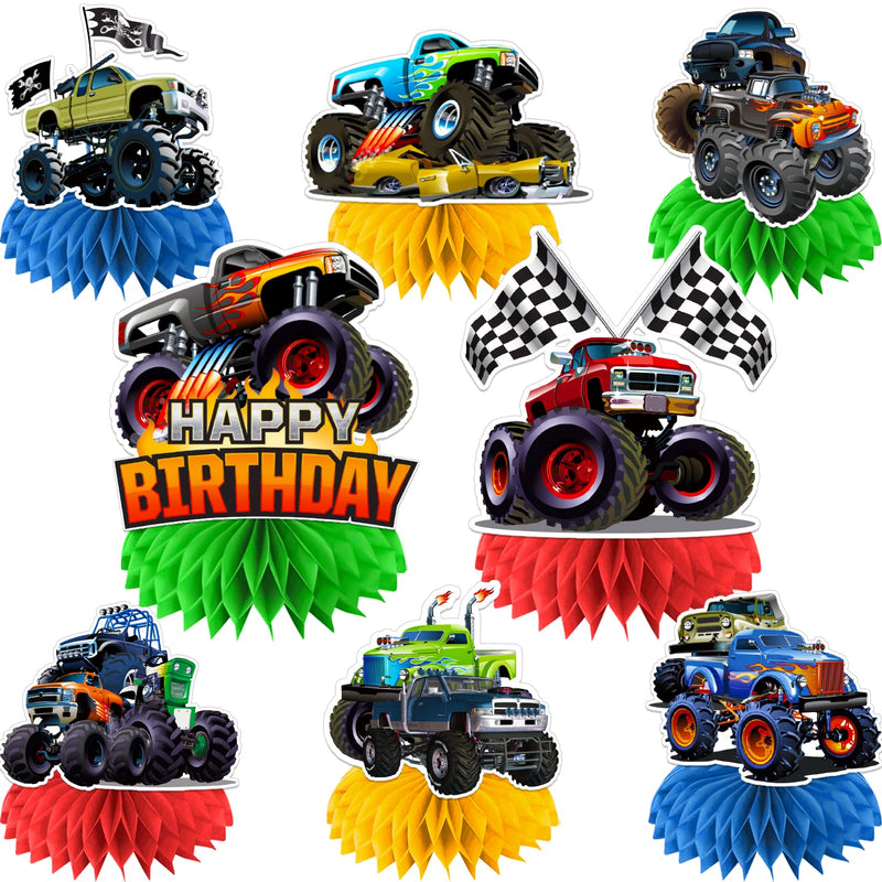 Truck Birthday Party Supplies, 8Pcs Truck Decorations Honeycomb Center