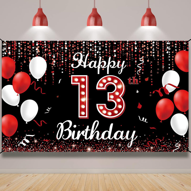 13Th Birthday Backdrop Banner, Happy 13Th Birthday Decorations For Gir