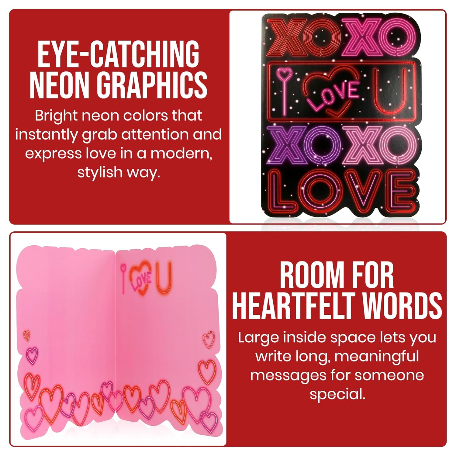 Jumbo Valentine'S Day Greeting Card With Envelope, Neon Love Design, Giant Oversized Romantic Card For Him Her, 11 X 14 Inch