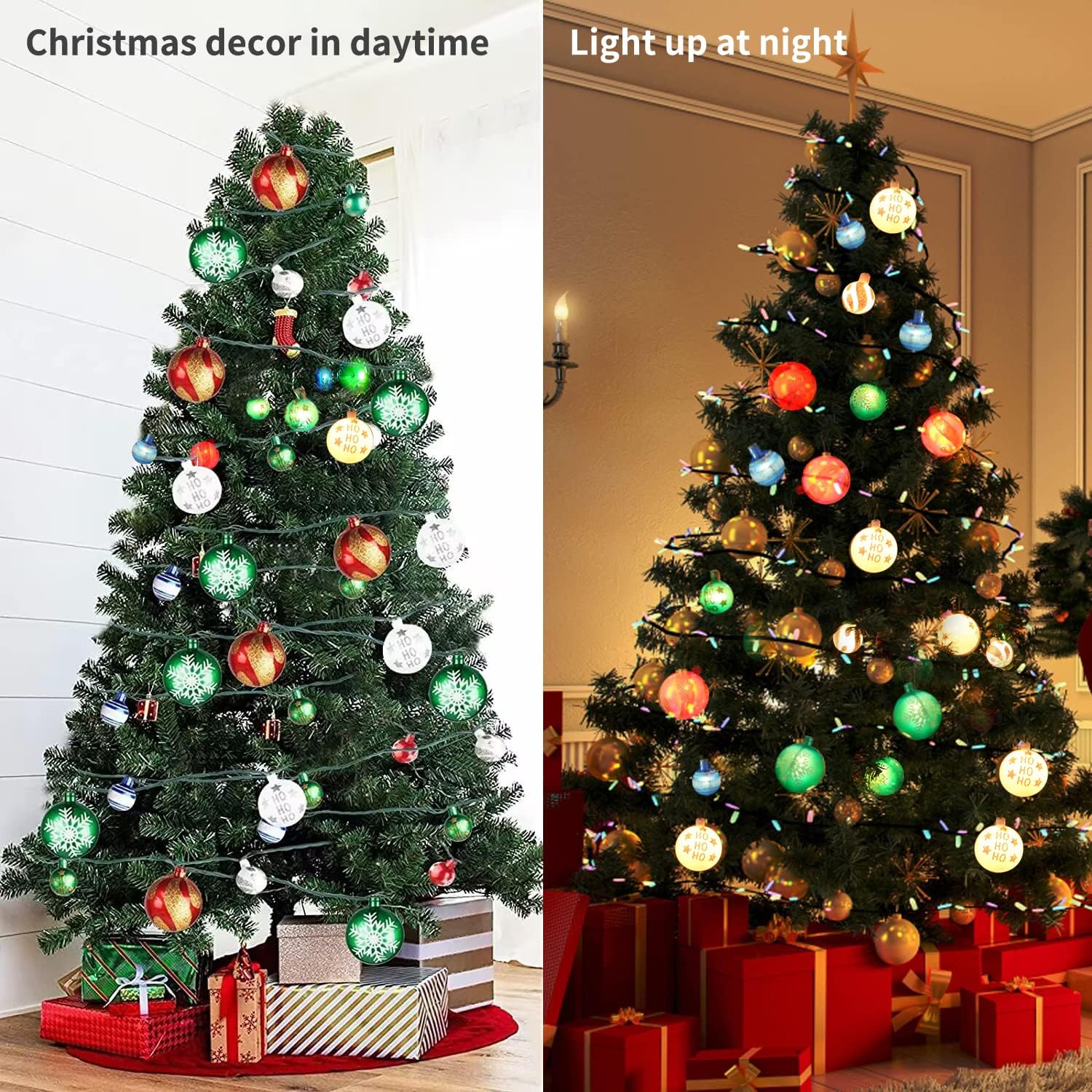 Christmas Ball Ornament Lights, 28Ft 25 Bulbs Tree String Lights, Indoor Plug-In Expandable Wire For Holiday Party