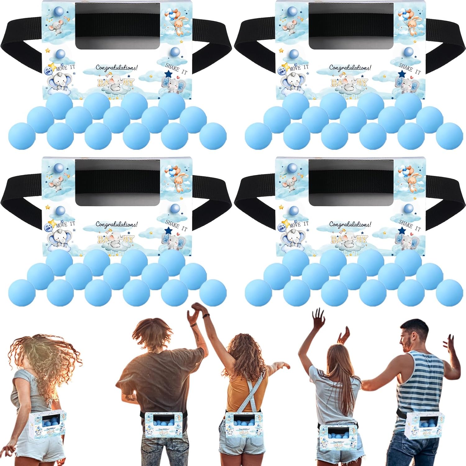 4 Sets Elephant Party Games, Swing Shaking Balls Game Set With 40 Balls, Ribbon & Cardboard Boxes, Bridal Party Funniest Games For Outdoors Indoors