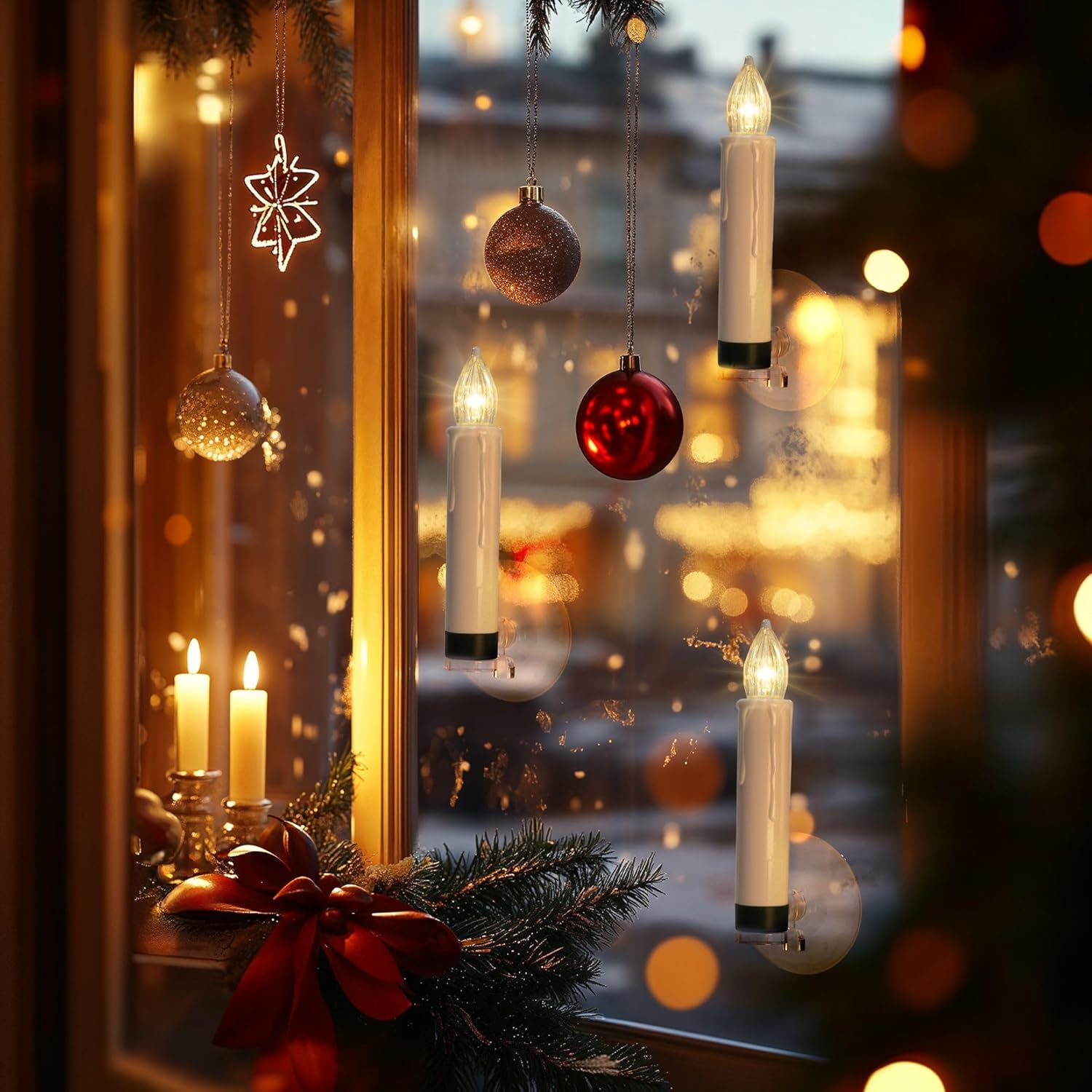 10 Pack Led Flameless Taper Clip On/Suction Cup Candles For Christmas Tree/Window Candles, 3.5" Flickering Warm White Candle Lights Ornaments, Crown Wreath, Battery Operated, Remote/Timer