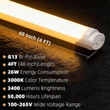 4 Pack 4FT T8 LED Bulbs 26W 3400LM 3000K Warm White Type A B Fluorescent Tube Replacement