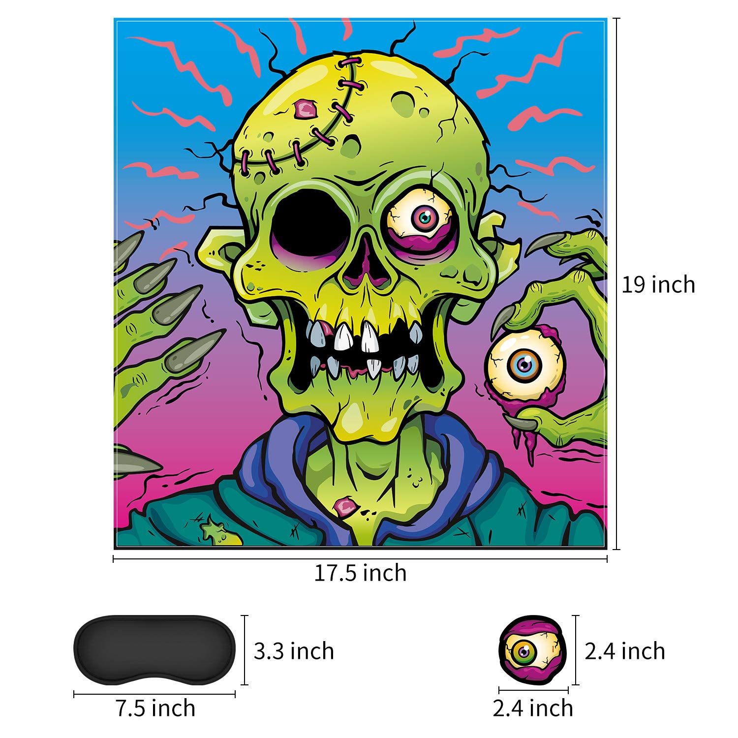 Pin The Eyeball On The Zombie Halloween Party Game, Zombie Game Poster With 24 Pieces Zombie Eyeballs Stickers And 6 Pieces Black Eye Mask