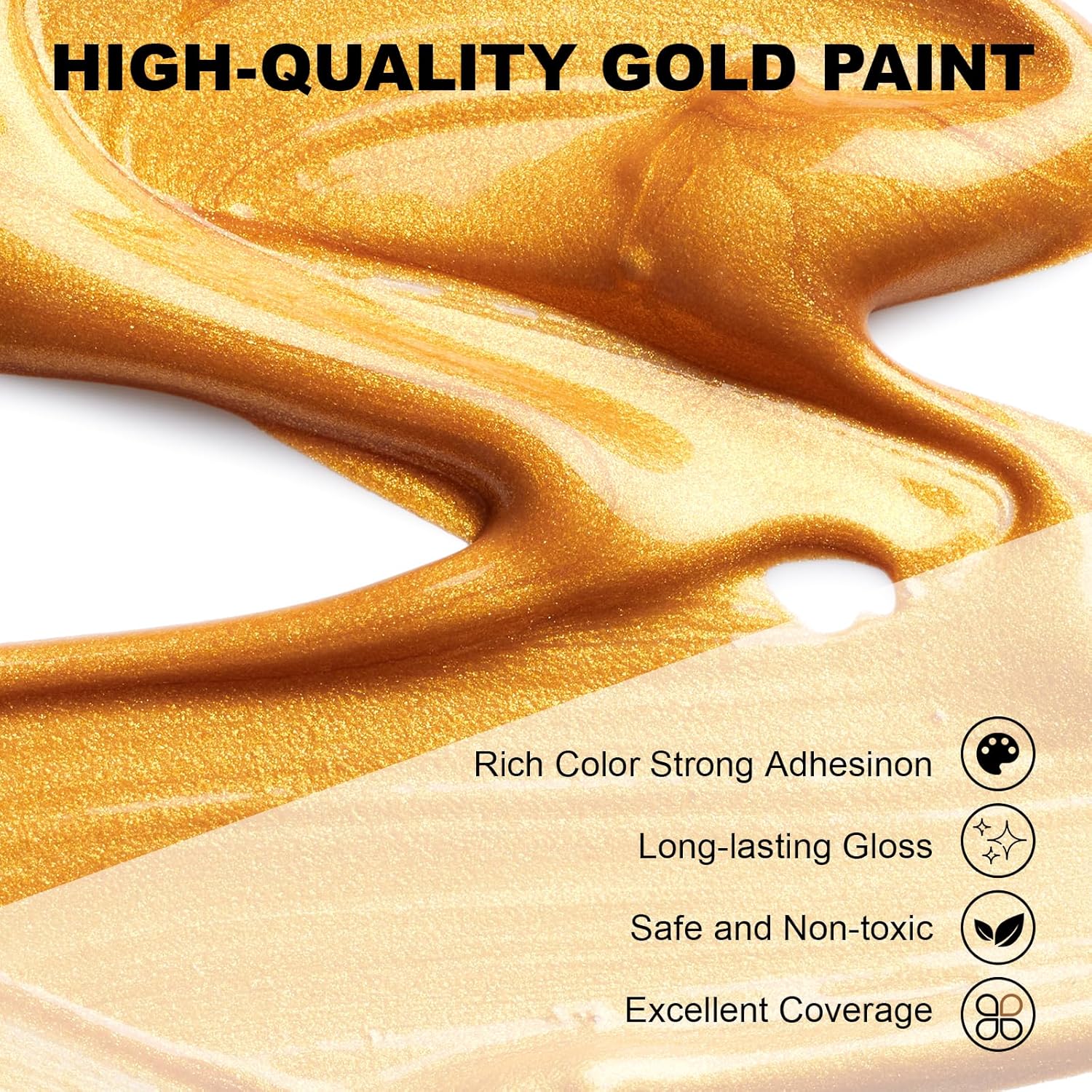 300Ml Gold Metallic Acrylic Paint, Non Toxic Waterproof Gold Metallic Acrylic Paint For Fabric, Leather, Ceramic, Canvas, Rocks, Metal, Plastic, Glass
