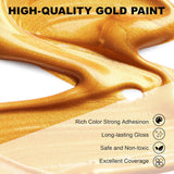300Ml Gold Metallic Acrylic Paint, Non Toxic Waterproof Gold Metallic Acrylic Paint For Fabric, Leather, Ceramic, Canvas, Rocks, Metal, Plastic, Glass