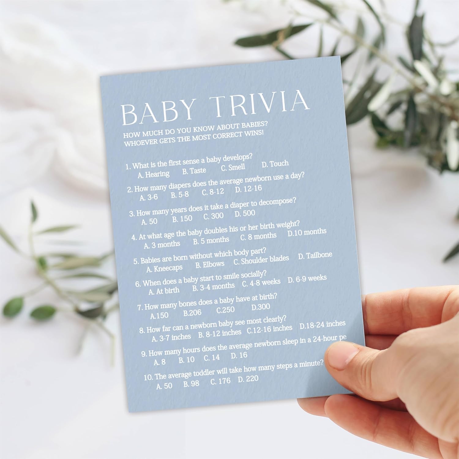 Baby Trivia Game Kits For Baby Shower - Minimalism Sky Blue - 30 Fill In The Blank Game Cards With 1 Answer Card Each Set, Gender Reveal, Gender Neutral?Party Favor & Decor - B06