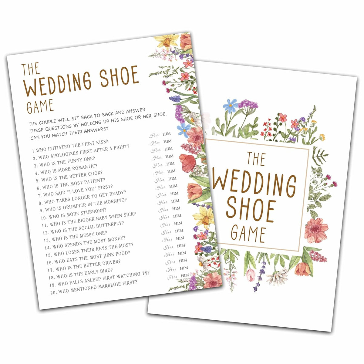 Wildflowers Wedding Shower Games, Wedding Shoe Bridal Shower Games Cards, Spring Flowers Bachelorette Party Game Ideas, Engagement Party Supplies & Activity, Set Of 30 Cards -A07