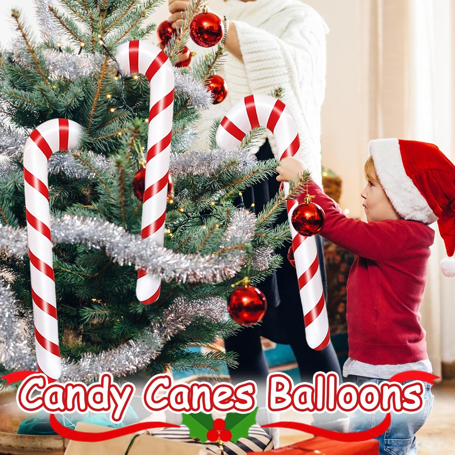 12 Pcs Inflatable Candy Canes For Christmas Decorations,Large Candy Sticks With Red And White Stripes,Candy Canes Balloo