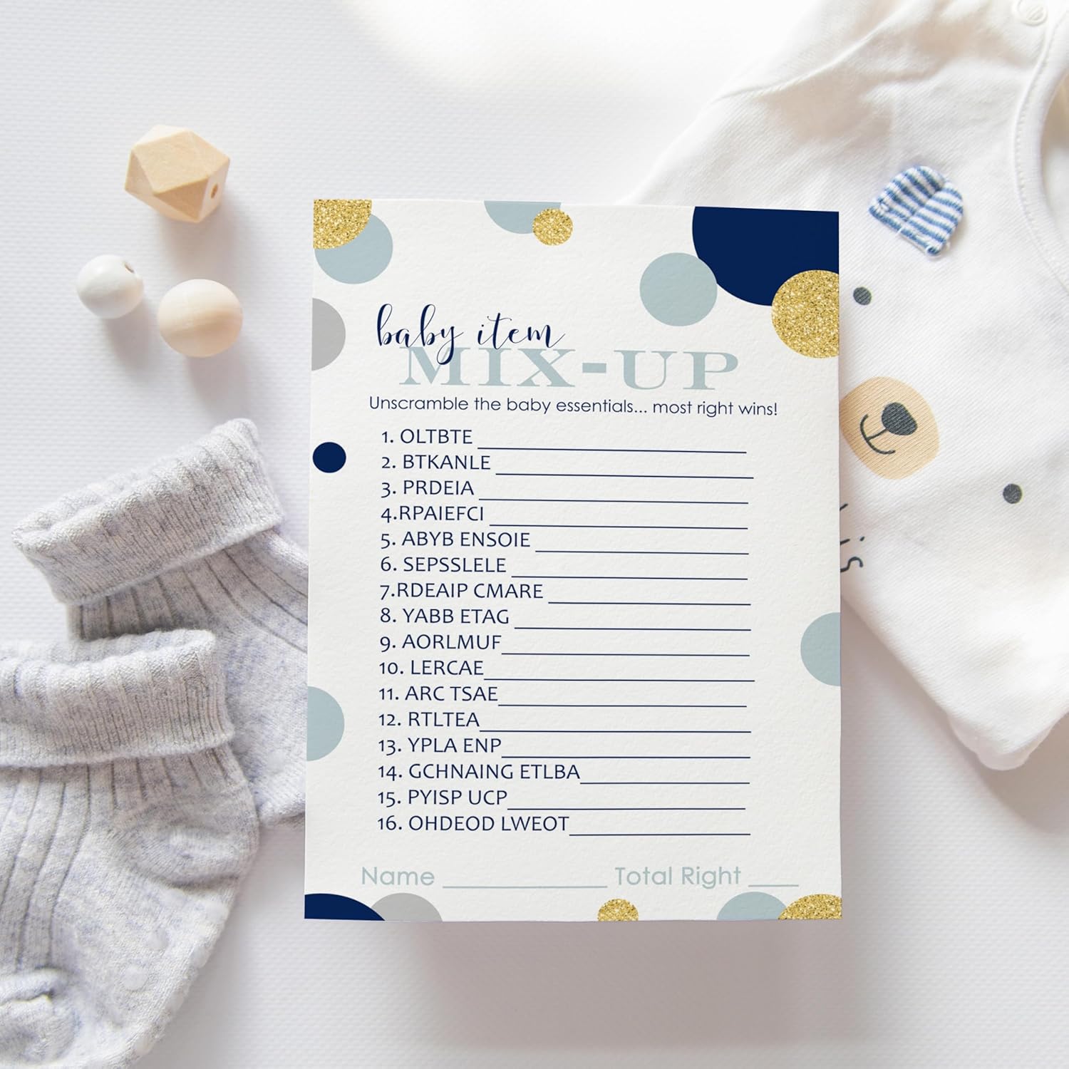 Navy And Gold Baby Shower Games For Boys - Word Scramble Activity - Fun Gender Reveal Game For Guests - Royal Prince & Twinkle Little Star Theme - 25 Pack