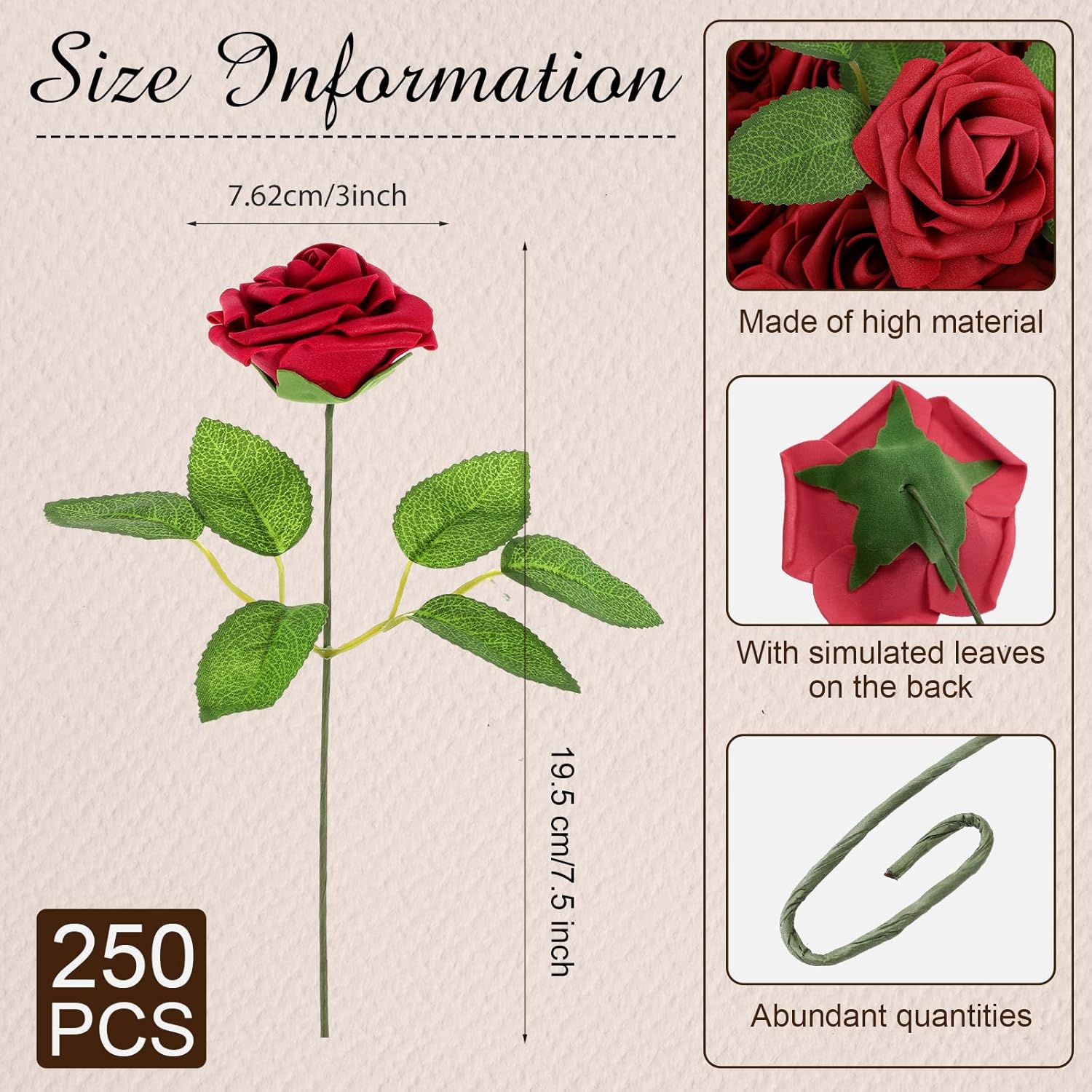 250 Pcs Artificial Roses Flowers Bulk Fake Rose With Stem Faux Bridal Flower Centerpiece For Wedding Valentine'S Day Christmas Tree Decorations Bridal Shower Party Diy Bouquet(Burgundy)