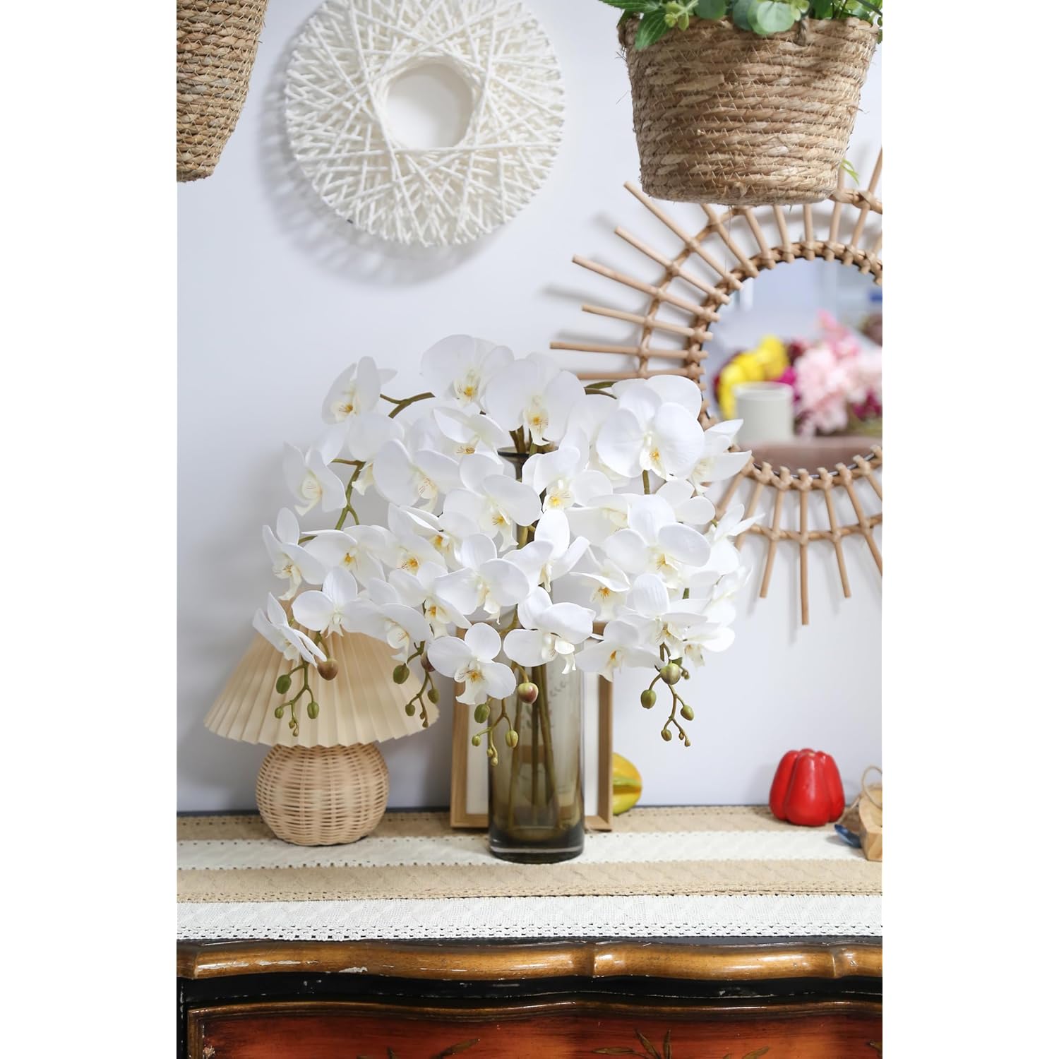 White Orchids Artificial Flowers 5Pcs Fake Orchid 35.4" Long Stem Faux White Flowers Silk Orchids That Look Real For Bridal Shower Home Party Wedding Decoration