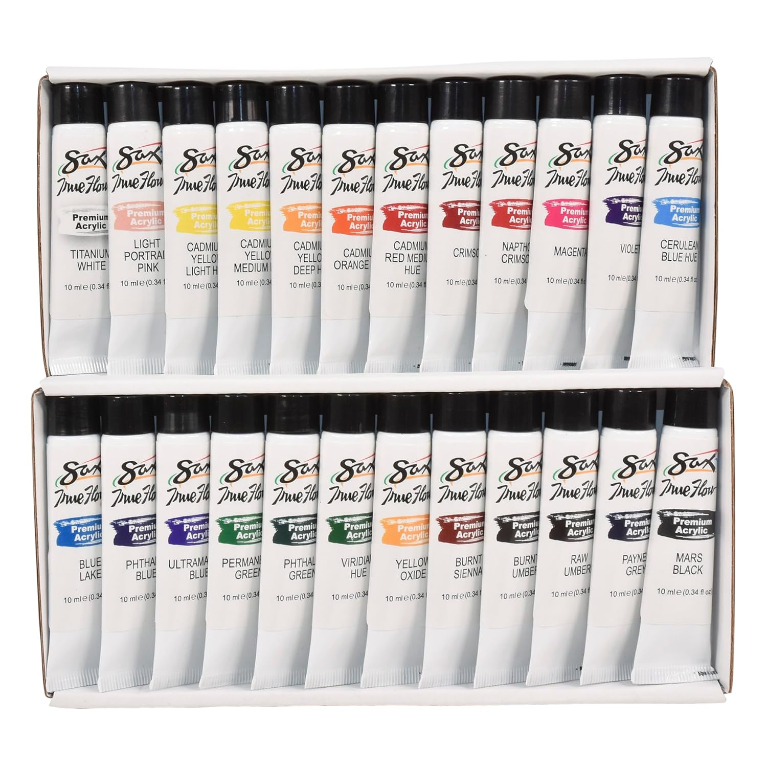 Premium Acrylic Paint, Assorted Colors, 0.34 Ounce Tubes, Set Of 24