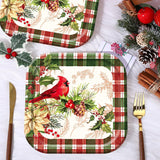 40Pcs 9 Inch Christmas Plates Merry Christmas Disposable Paper Plates Buffalo Plaid Xmas Cardinal Bird Pine Cone Party Plates For Holiday Party Dinner Tableware Supplies Decor
