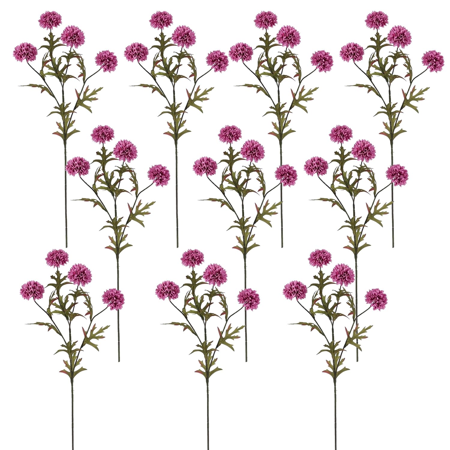 10 Pcs 27" Artificial Faux 4 Heads Kiku Ball Mum,Pom Pom Balls Stem Diy Home Office Shop Wedding Flower Bouquets Aesthetic Room Decoration, Floral Arrangements Centerpiece Decor (Magenta)