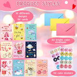 30 Set Valentines Day Cards Bulk With Stickers And Envelopes Valentine'S Day Greeting Cards For Valentine'S Gifts Exchange Prize(Cute Style)