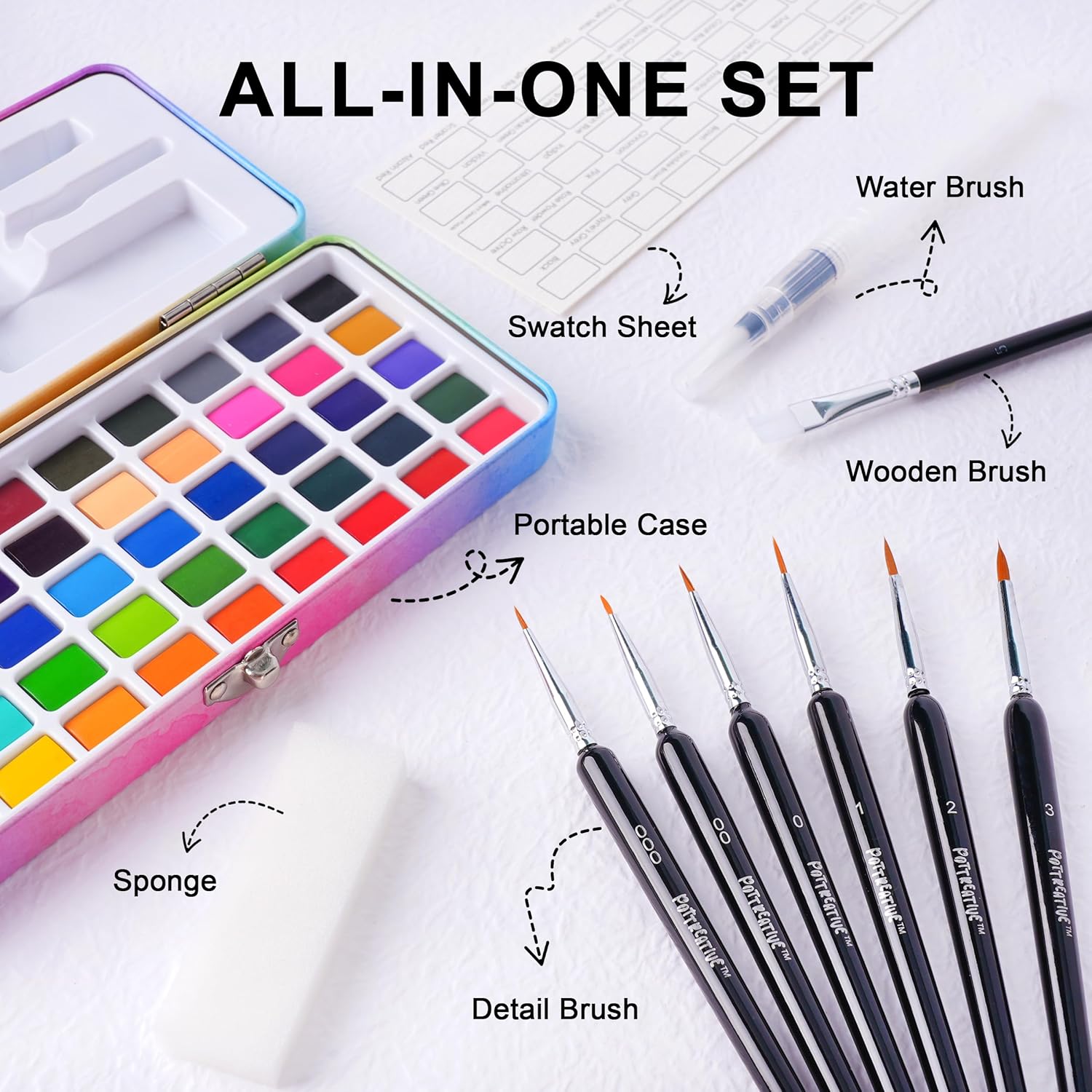 50 Solid Watercolor Paint Set, Beginner Portable Travel Case, Built-In Palette With Detailed Brushes, Non-Toxic Art Supplies For Classroom, Camp Safe - Gift Idea For Festivals, Birthdays, Holidays