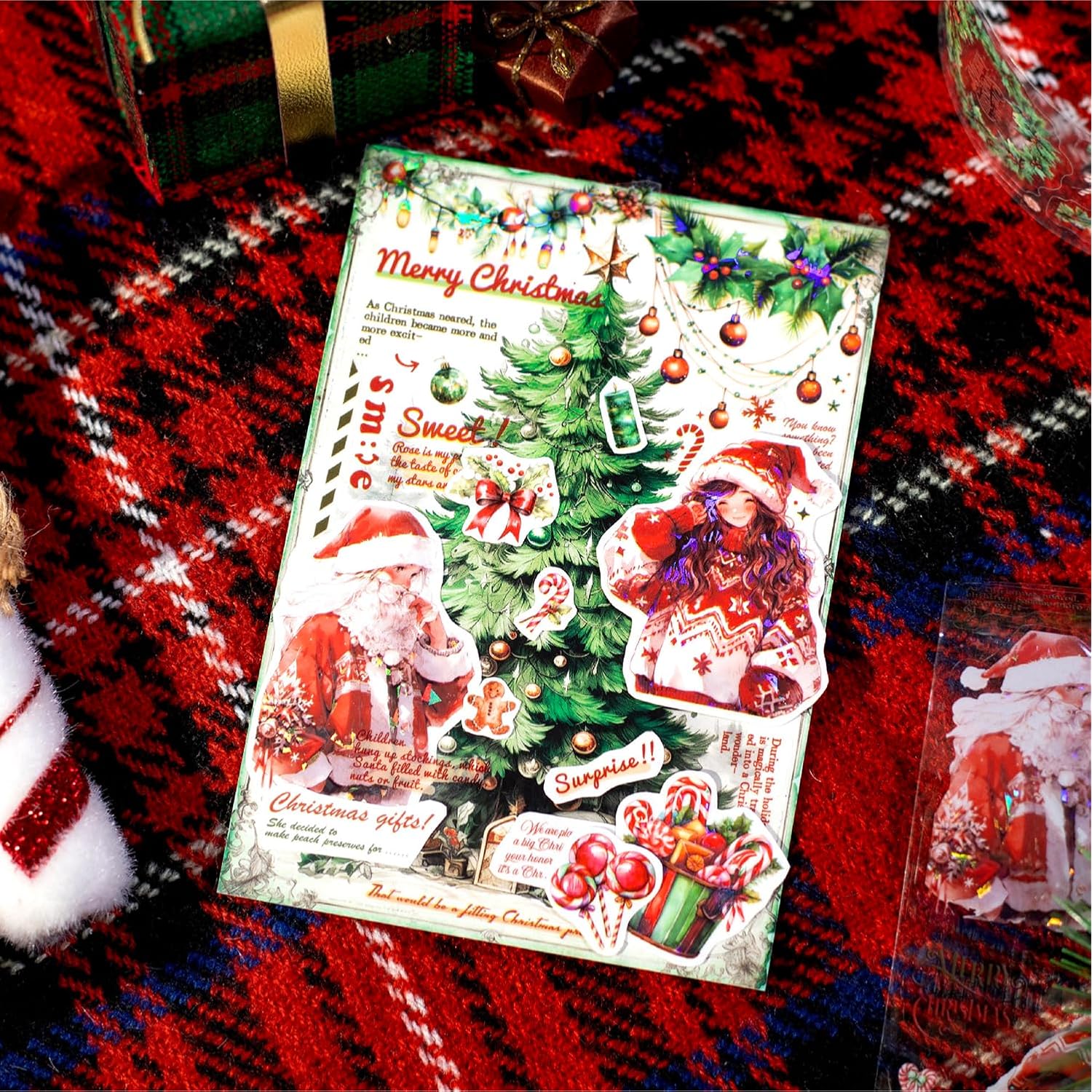 6 Rolls Christmas Washi Tape Set Pet Christmas Tape Stickers For Journaling, Scrapbooking, Decorative Tape For Diy Crafts Supplies Junk Journal Wide Washi Tape (Xmas 2)
