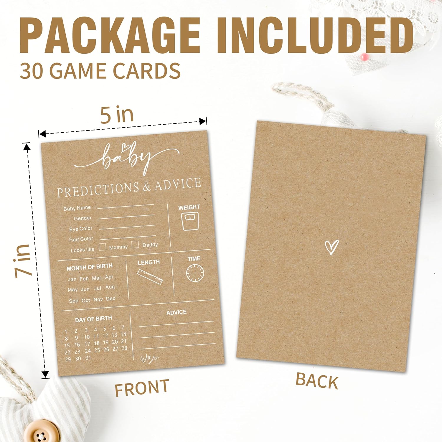 Baby Shower Game Cards - Set Of 30 Predictions & Advice - Double Sided Print - 5X7 Inches - Unisex - No Batteries Required - Manual Operation - 30 Game Cards Included