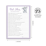 Baby Elephant Baby Shower Game — Dad Jokes Baby Shower Games — Pack Of 25 — Fun Dad Joke Game, Funny Daddy Joke Trivia, Purple Gender Neutral Baby Sprinkle, Sip See, Birthday, Shower Activity G503-Djk