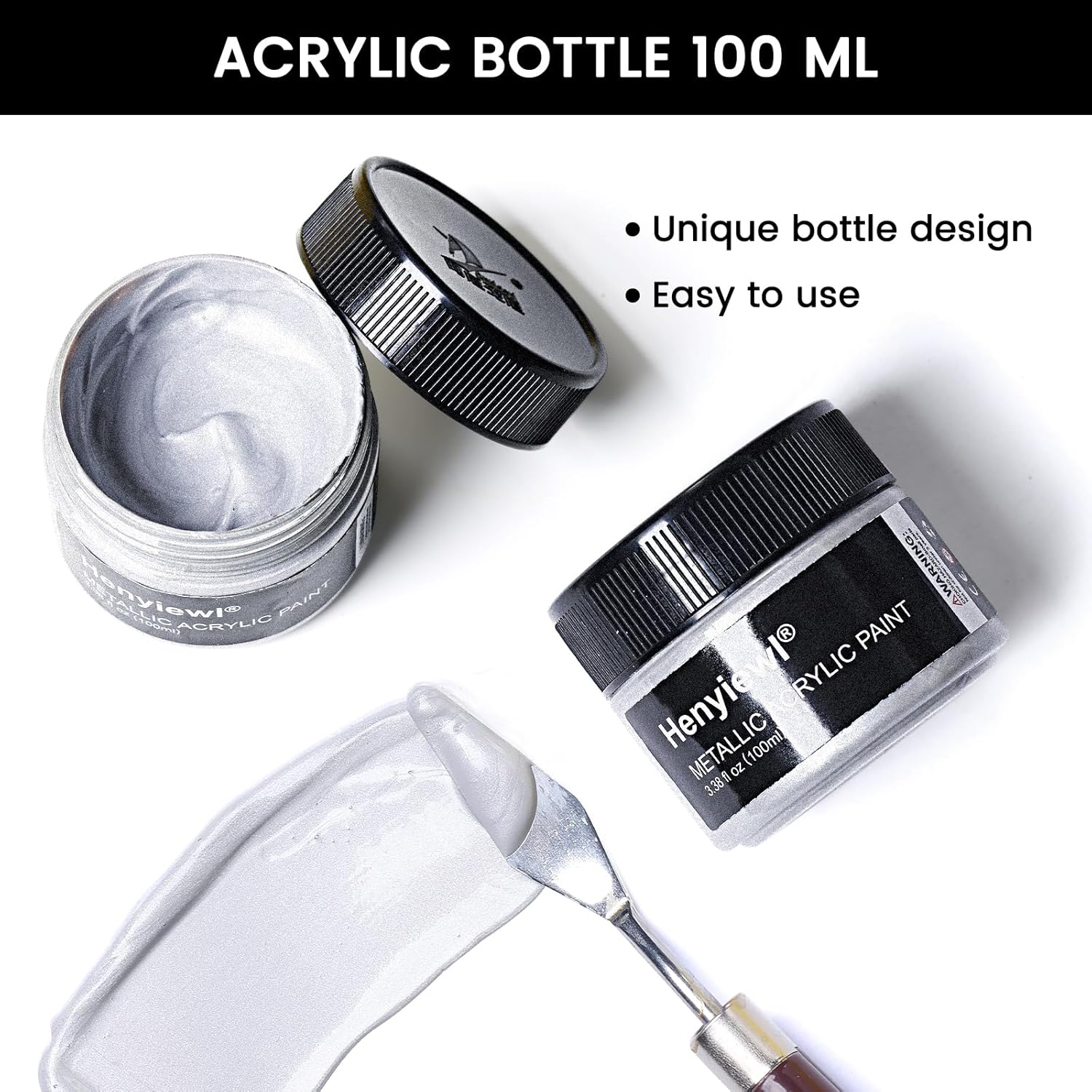 Metallic Silver Acrylic Paint, 100Ml Silver Paint For Art Painting, Handcrafts, Canvas, Wood, Fabric, Ceramic, Non-Toxic, Non-Fading Rock, Ideal For Kids, Artist & Beginners