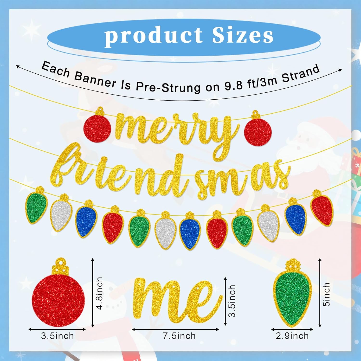 Merry Friendsmas Banner,Glitter Pre-Strung Gold Friends Themed Christmas Party Banner Garland For Friendsmas Christmas Party Decorations,Xmas Winter Holiday Decor,Indoor,Office,Fireplace,Wall