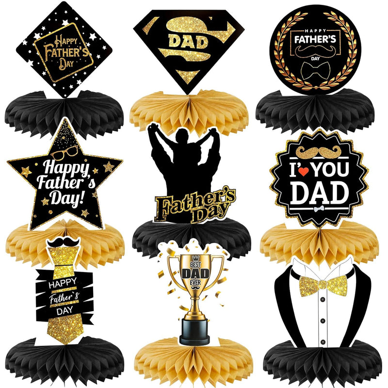 Father'S Day Decorations Honeycomb Centerpieces, Black And Gold Happy