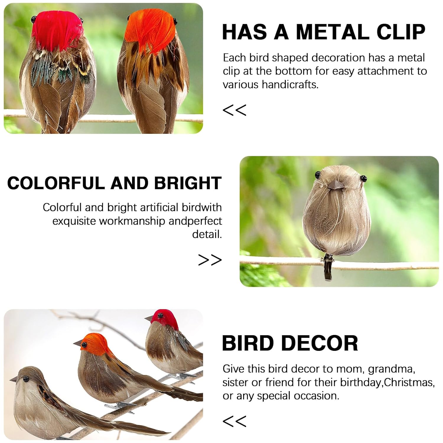 6Pcs Artificial Birds Crafts Clip On Bird Ornaments Artificial Simulation Bird Sparrow Ornaments For Craft Garden Decoration Home Decor”
