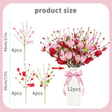 Valentine'S Day Gifts 12 Pack Artifcial Valentine Decorations 17 Inch Valentines Day Pink Picks With Red Tulip Pink Love Heart Berries For Valentine Wedding Anniversary Party Decor