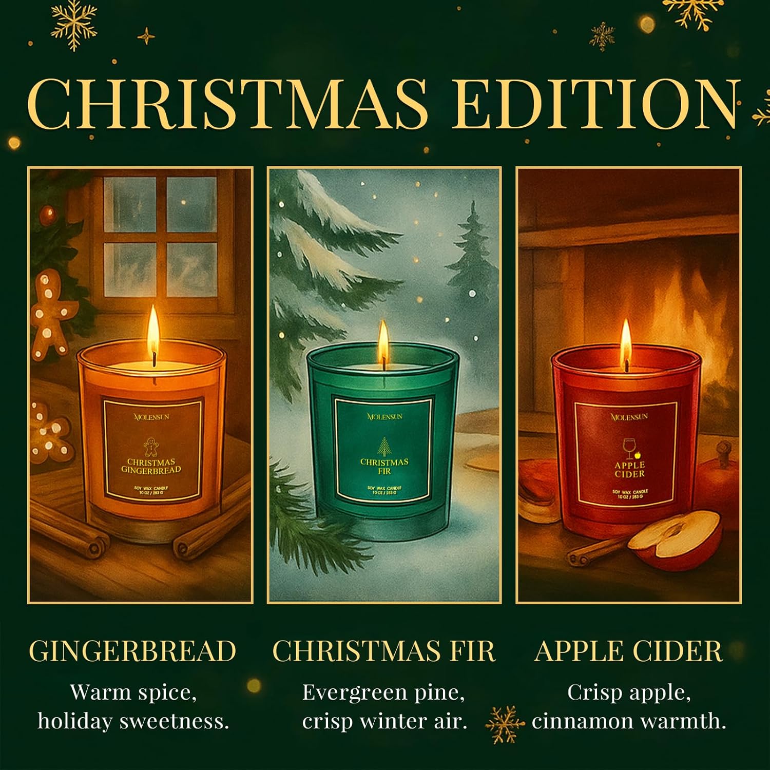 Valentine'S Day Candles Gift Set, 3 Pack 30Oz Scented Candles For Home, Soy Candle Scents Of Apple Cider/Gingerbread/Fir, Luxury Gift Box, Holiday Birthday Gifts For Women & Men