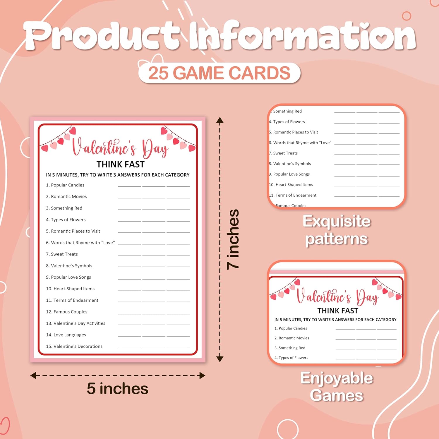 Valentines Think Fast Game Cards - Valentine'S Day Party Ice Breaker Game Party Favors - 25 Pcs Valentine'S Day Activity Group Card For Friends Family Colleague -A03