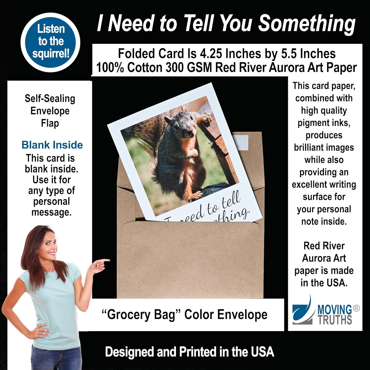 Articulate Squirrel Blank Inside Funny Greeting Card | I Need To Tell You Something Card | 4.25 X 5.5 Inches Folded