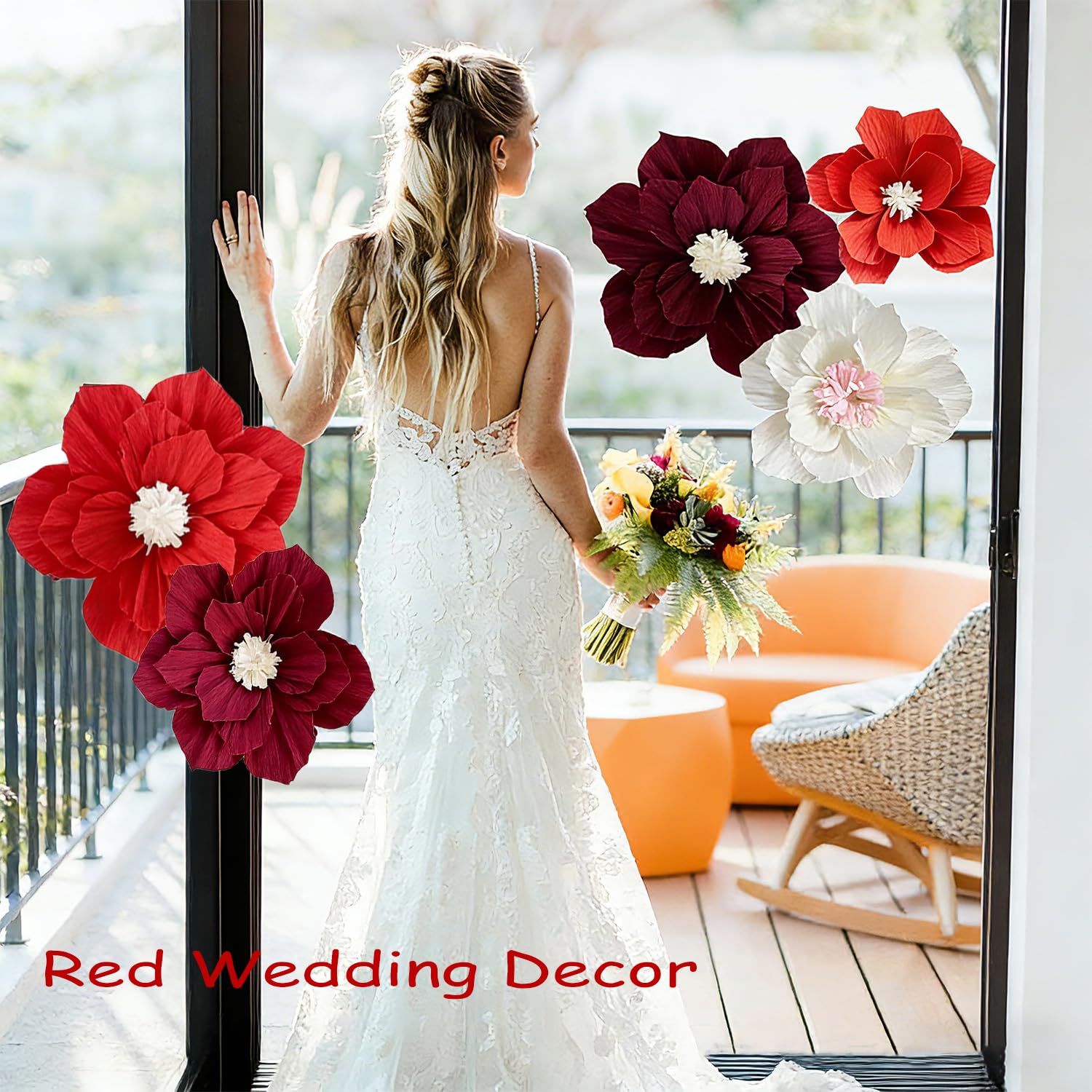 Red Paper Flowers Artificial 3D Wall Décor Wedding Birthday Bridal Baby Shower Violet Lavender Light Dark Red White Burgundy Nursery Room Backdrop Centerpieces Girls Women Party Decorations