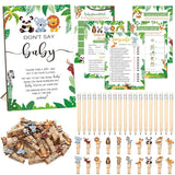 321 Pcs Safari Baby Shower Party Supplies, Jungle Themed Shower, 5 Sets (50 Cards Each) Activities Cards With 20 Pencils 1 Don'T Say Baby Sign 50 Clothespin