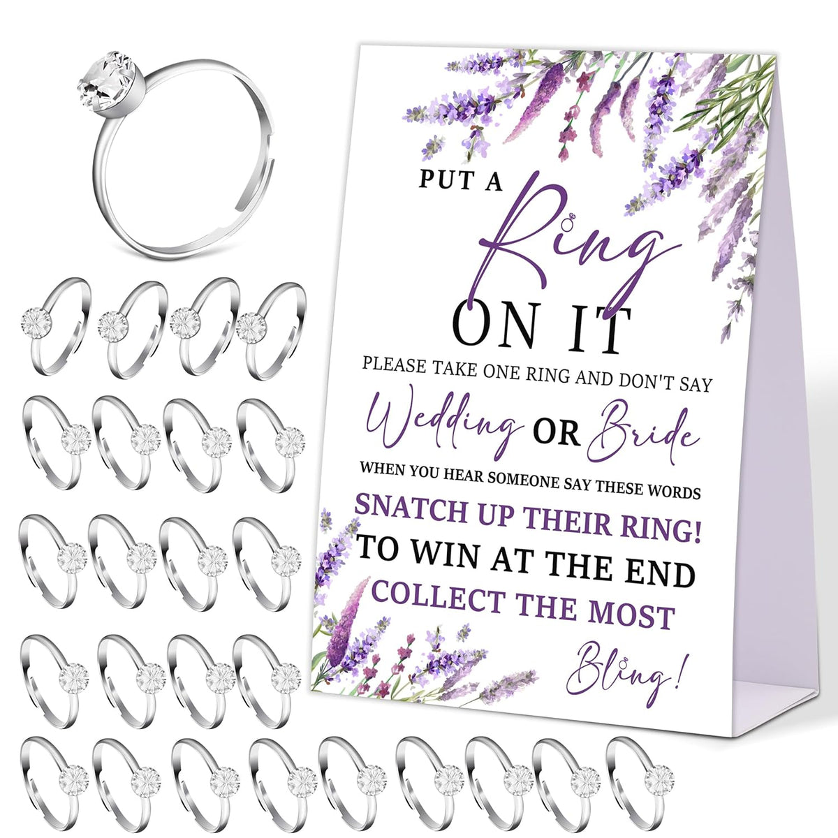 Lavender Purple Don'T Say Bride Or Wedding Game, Put A Ring On It Bridal Shower Game With 50 Fake Rings, Bridal Shower Decorations, Wedding Shower Or Bachelorette Party Supplies - 13