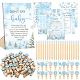 321 Pcs Blue Snowflake Baby Shower Game Supply For Girl Or Boy 5 Set Include 50 Activity Card 20 Pencil 1 Don'T Say Baby Sign 50 Clothespin For Price Is Right Prediction Bingo Game Party Decor