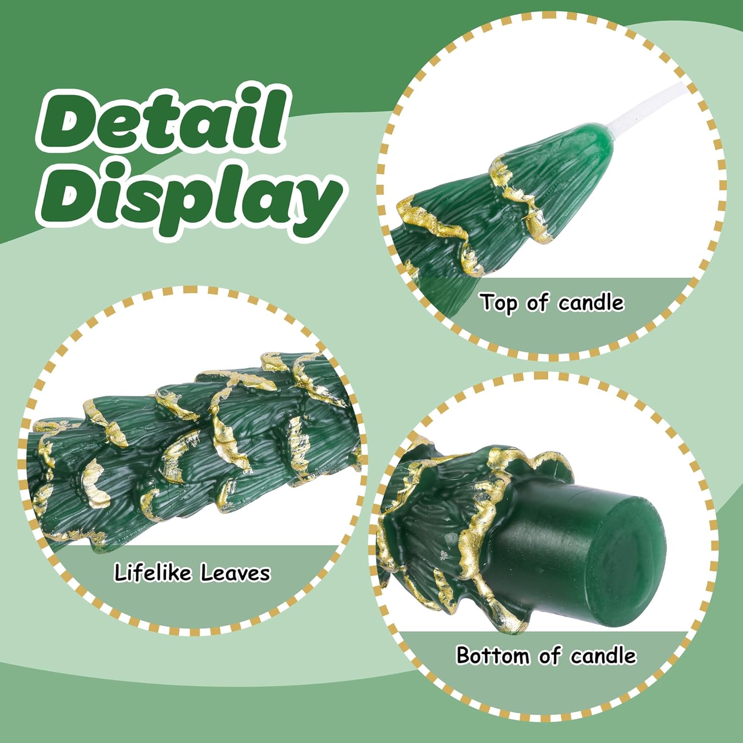 5 Pcs Christmas Tree Shaped Candles,10 Inch Unscented Christmas Tree Taper Candles With Gold Edged,Green Tree Taper Decorative Candles For Xmas Home Party Table Centerpiece