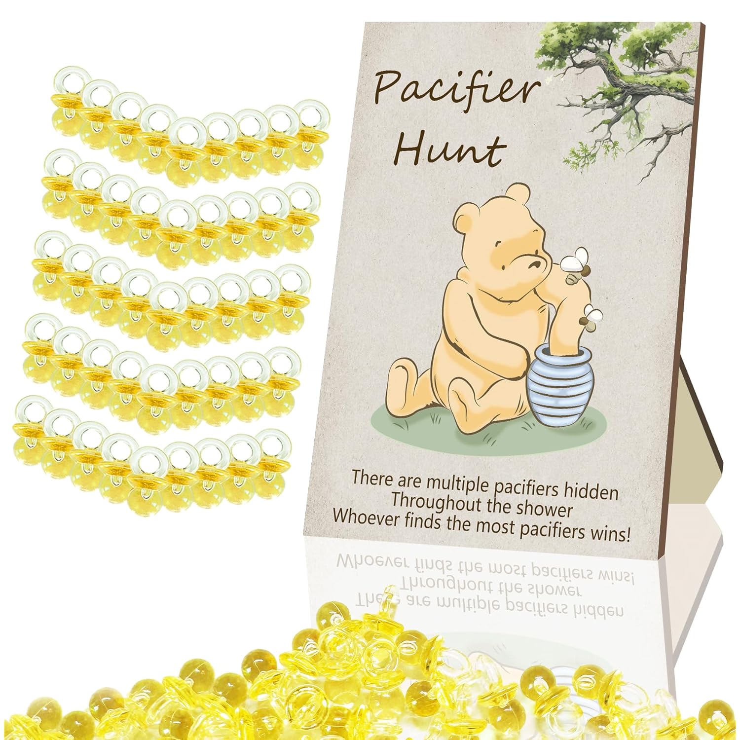 Winnie Baby Shower Games The Pooh Snow Parade Game Hunt Pacifier Baby Shower Games Classic Winnie Decor Birthday Games Decorations 50Pcs Pacifier(Grey)