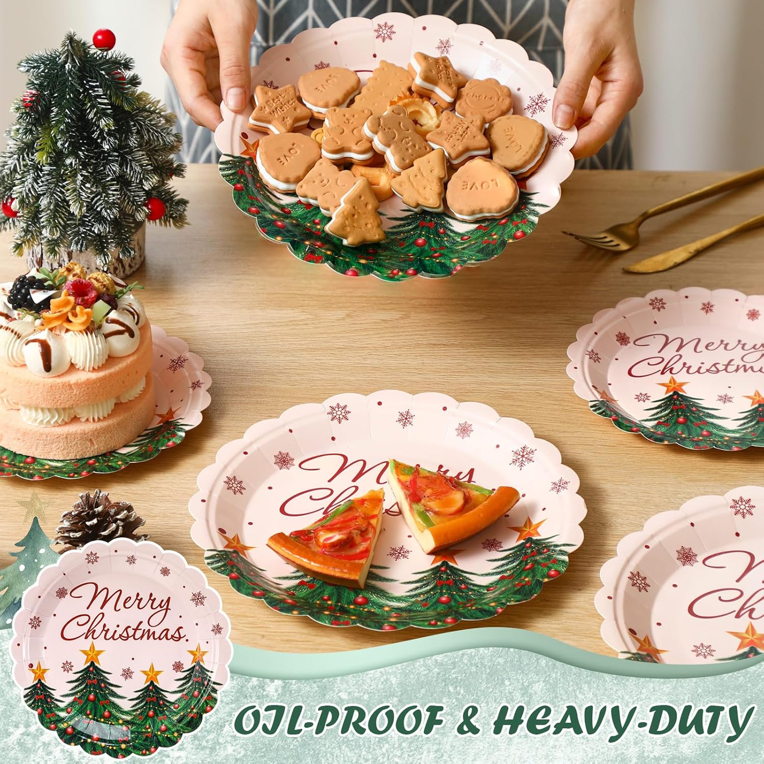 60 Pcs Christmas Party Supplies Xmas Dinnerware Set Merry Christmas Tree Paper Plates For New Year Outdoor Picnic Winter Holiday Decorations