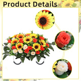 Artificial Cemetery Flowers Saddle-Shaped Tombstone Decorations,Large Headstone Flower Saddle,Rose Sunflower Memorial Flowers (Yellow Beige)