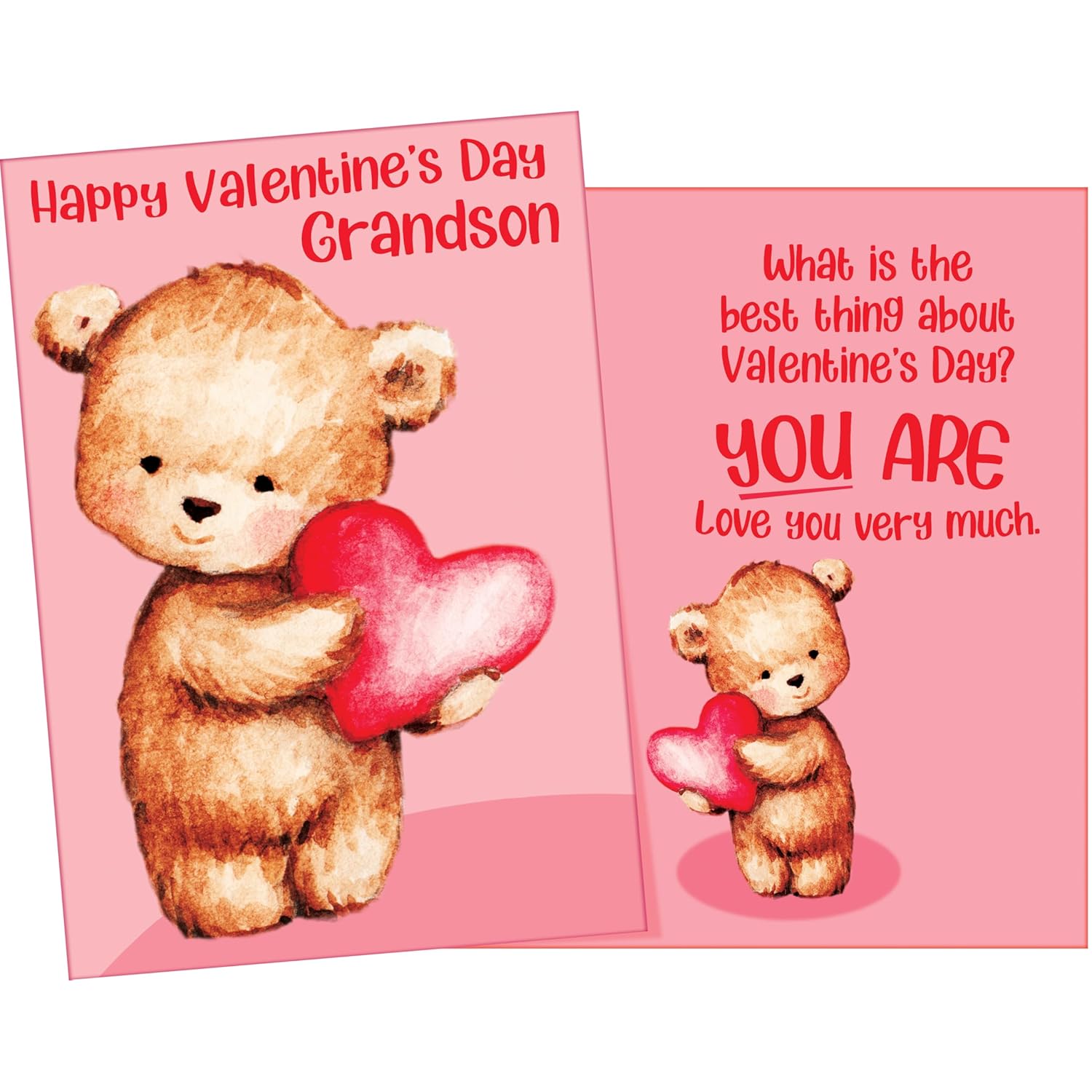Grandson Valentine'S Day Card - Large Card Opens To 10" X 7.75" - Made In Chicago - Very Cute Teddy Bear With Heart - Premium Envelope Included & Shipped In Extra Sturdy Mailer - - #301
