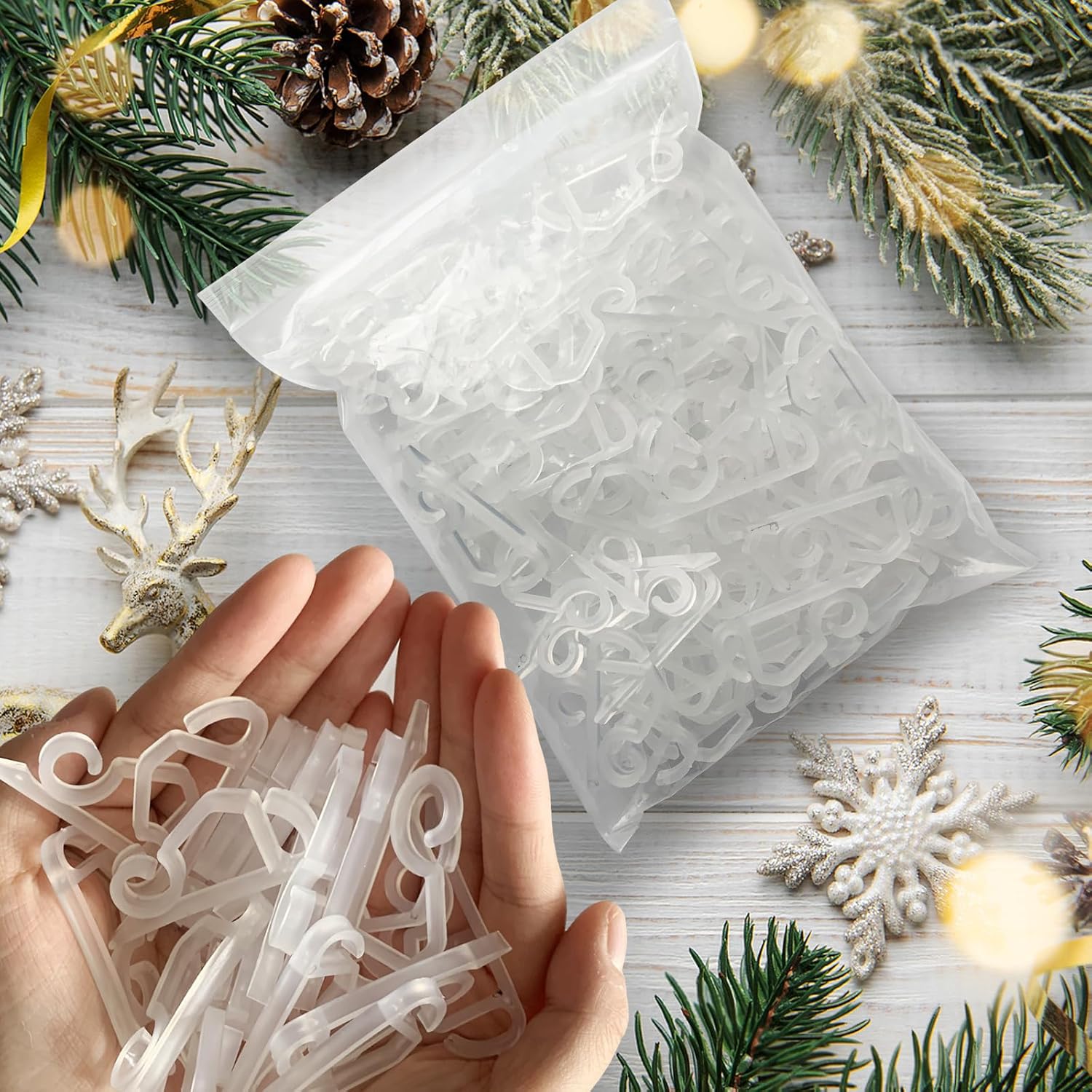 Christmas Light Clips - White Hooks For Outdoor String Lights- Gutter Clips For Hanging Outdoor Lights - Holiday Light Slips For Halloween Christmas - 100 Pack (White)