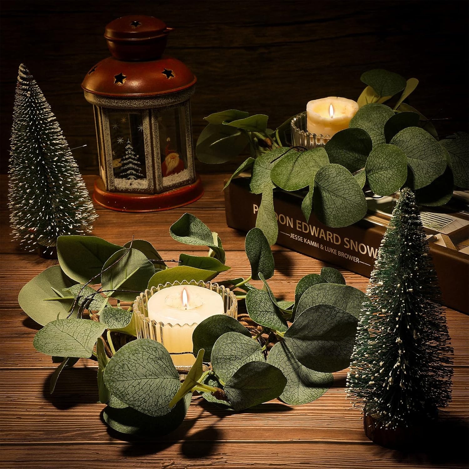 8 Pcs Candle Rings Artificial Eucalyptus Leaves Wreaths Candle Rings Wreaths Greenery Wreath Candle Rings For Pillars Boho Wreath Pillar Candleholders For Wedding Party Home Table Door (,)