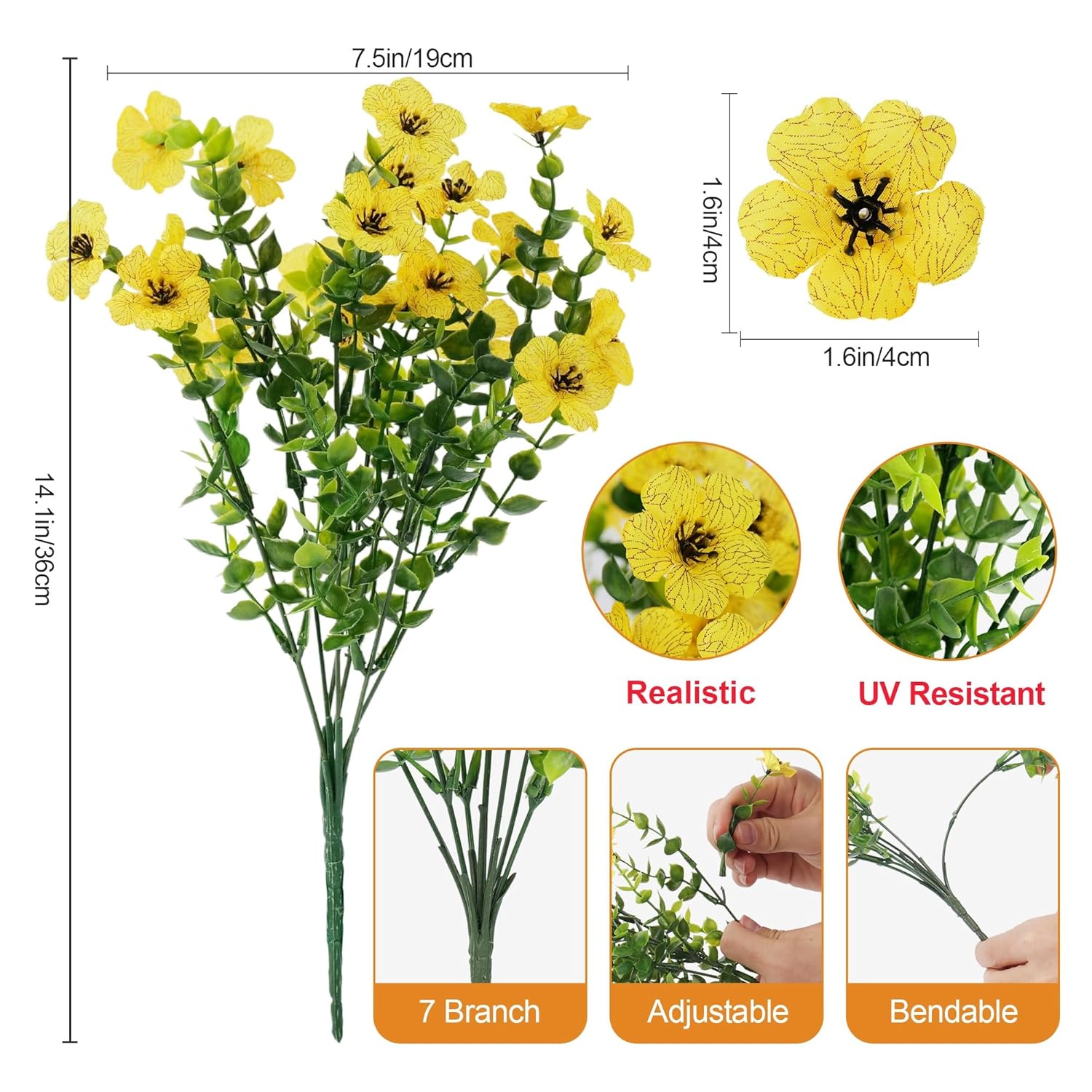 20 Bundles Artificial Flowers For Outdoors? With 6 Faux Butterflies, Uv Resistant And No Fade, ?Fake Flowers For Garden Patio Porch Home Decor (Orange Yellow)
